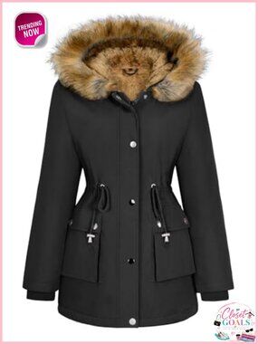 HEEKPEK Women Winter Fleece Lined Parka Jacket Faux Fur Hood